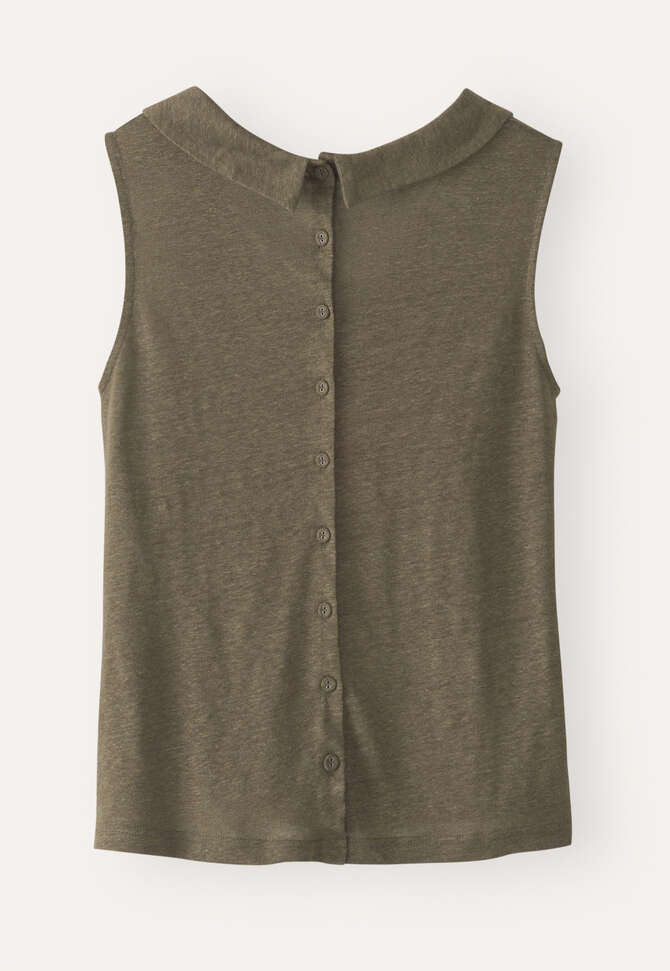 Folded-collar sleeveless top, Brown olive, completeTheLook