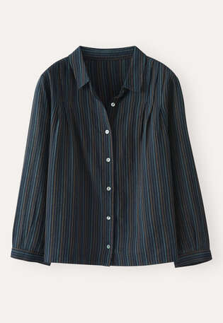 Striped pleated shirt, Dark petrol, webstill