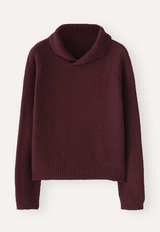 Moss-stitch collared sweater, Burgundy, webstill