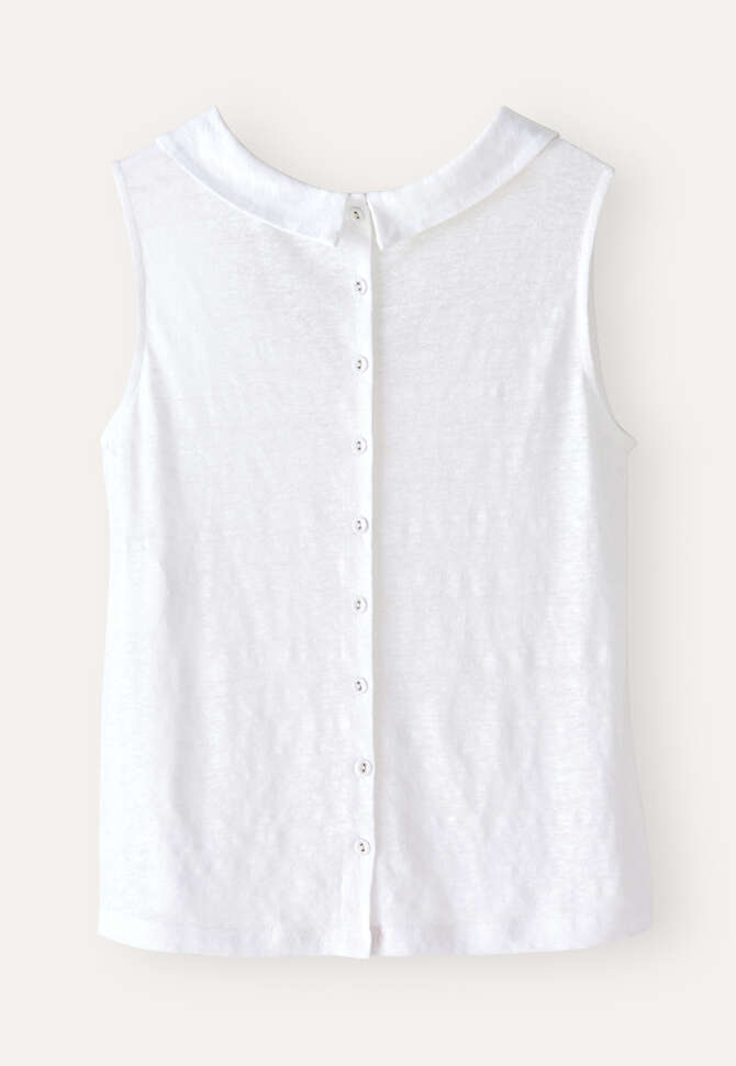Folded-collar sleeveless top, White, completeTheLook