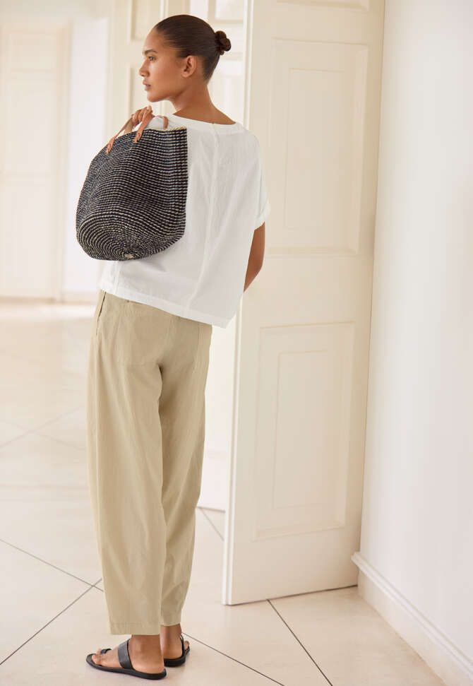 Darted-hem trousers, Stone, completeTheLook