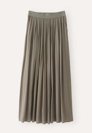 Long pleated skirt, Grey olive, webstill