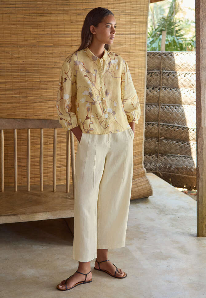 Printed pleat-sleeve shirt, Pale honey, completeTheLook
