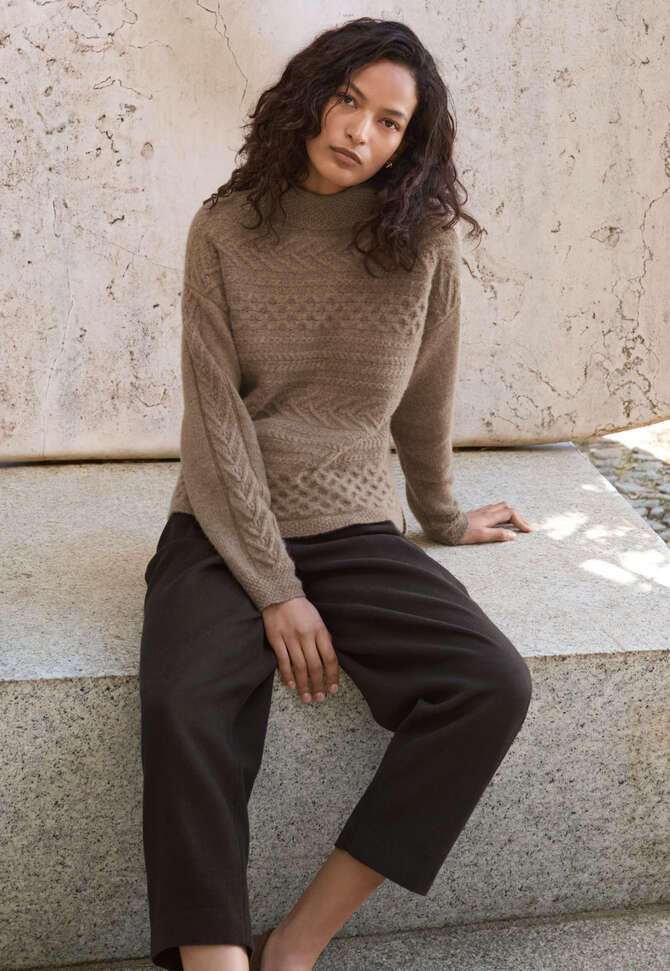 Cable-stitch sweater, Latte, completeTheLook