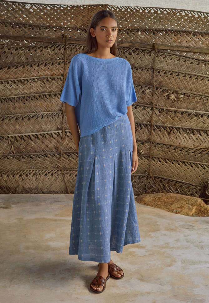 Dobby-weave pleated skirt, Cornflower blue, completeTheLook