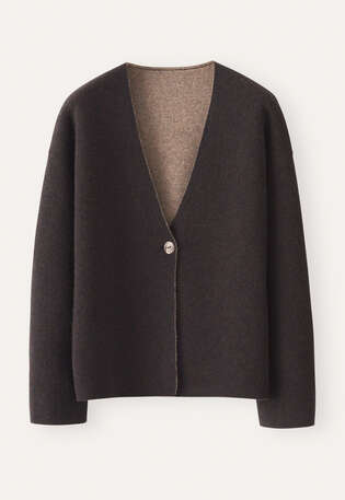 Two-tone double knitted cardigan, Dark aubergine, webstill