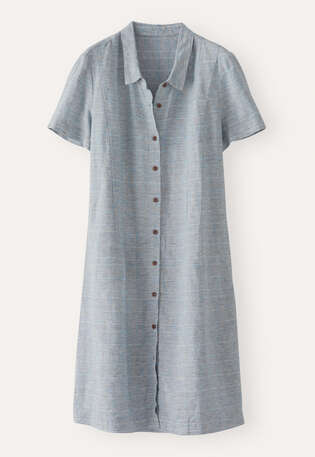 Checked button-through dress, Blue stone, webstill