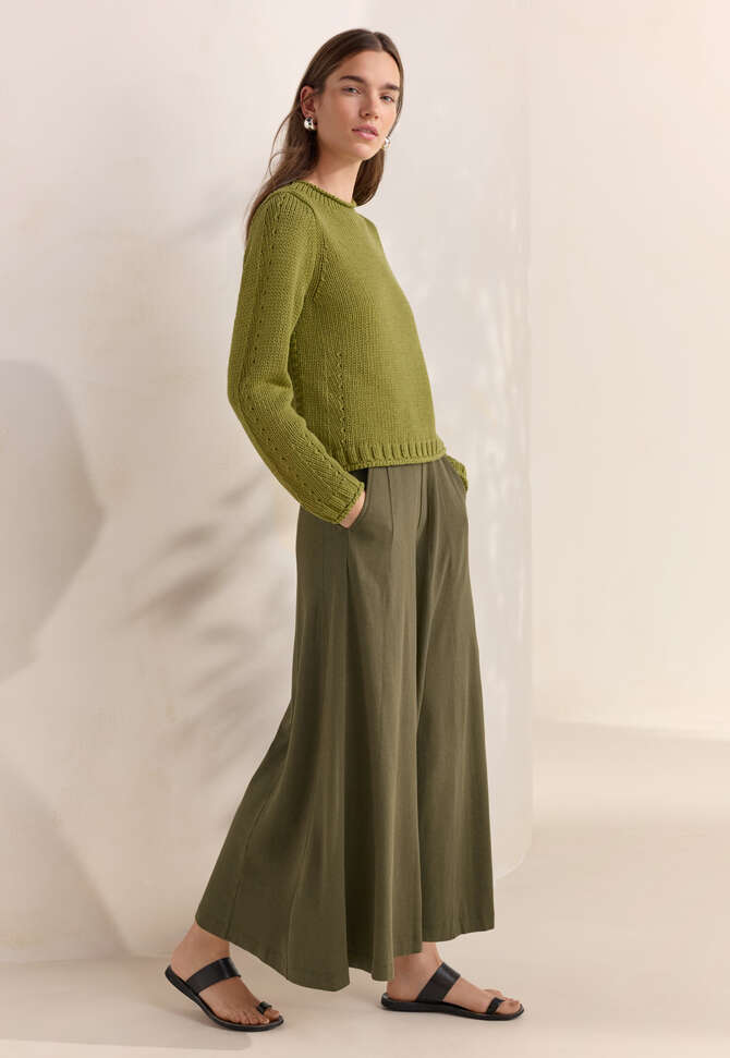 Wide-leg jersey trousers, Dark khaki, completeTheLook