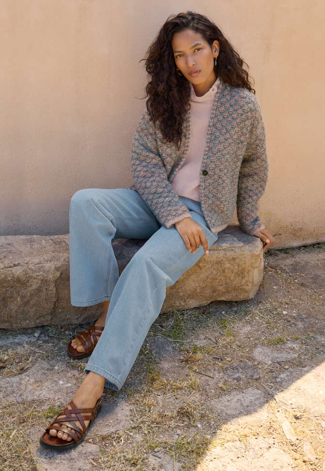 Slip-stitch cardigan, Rose teal, completeTheLook