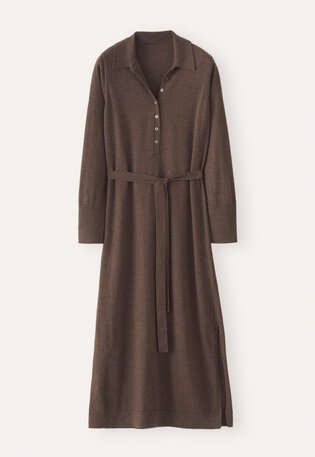 Knitted tie-waist dress, Chocolate, webstill