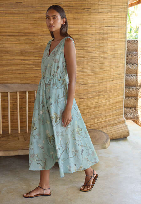 Printed v-neck dress, Duck-egg blue, completeTheLook