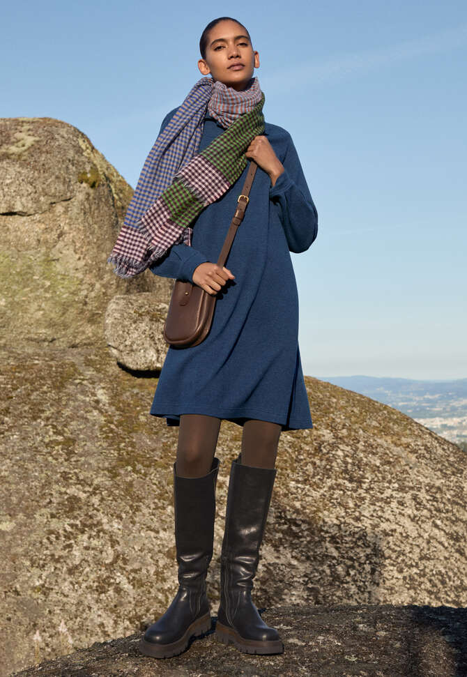 Button-neck dress, Dark indigo, completeTheLook