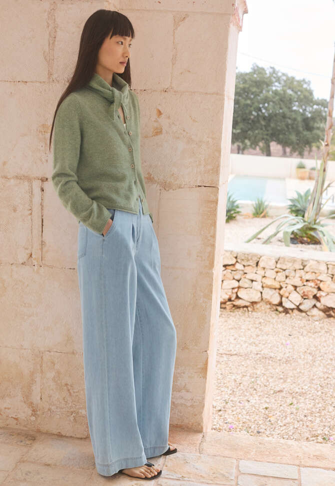 Indigo-dyed wide trousers, Pale denim, completeTheLook