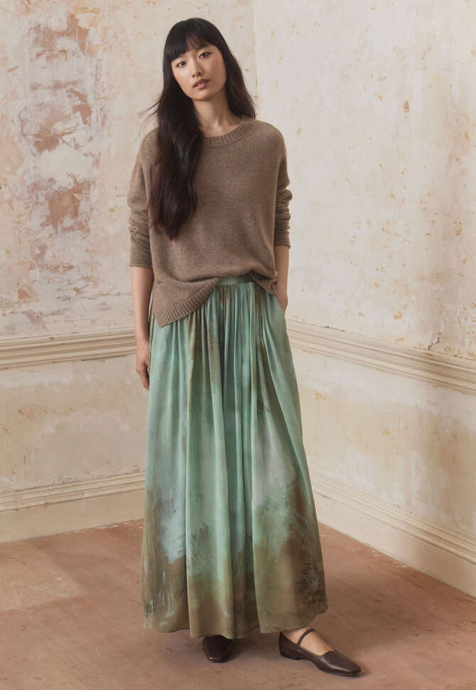 Printed pleated skirt, Mint taupe, completeTheLook