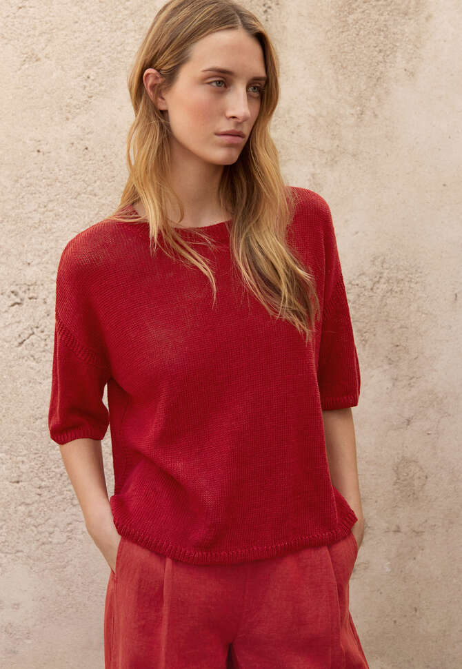 Short-sleeve sweater, Flame red, completeTheLook