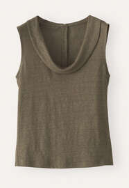 Folded-collar sleeveless top, Brown olive, webstill