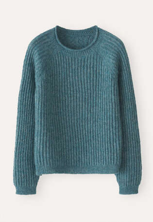 Round-neck ribbed sweater, Teal, webstill