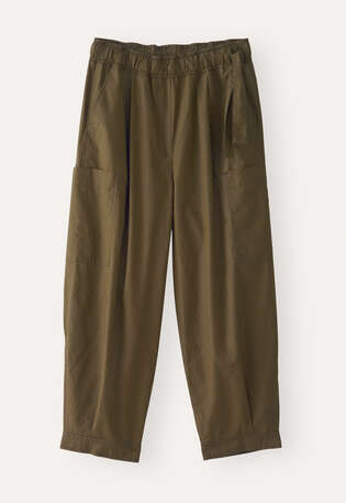 Cropped pull-on trousers, Green brown, webstill