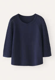 Lace-stitch-sleeve sweater, Ink blue, webstill