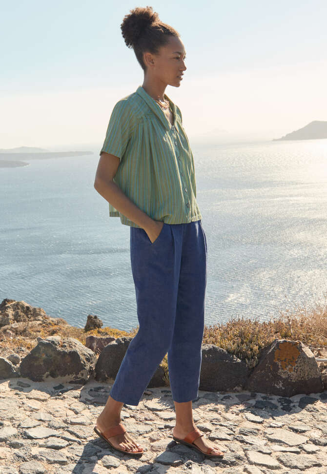 Striped pleated shirt, Pine green, completeTheLook