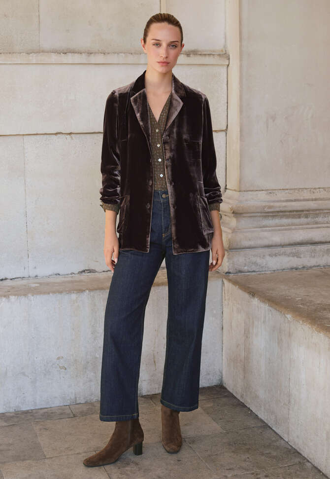Long velvet jacket, Dark mulberry, completeTheLook