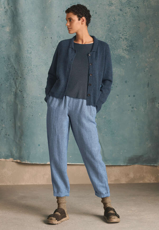 Tapered trousers, Petrol blue, completeTheLook