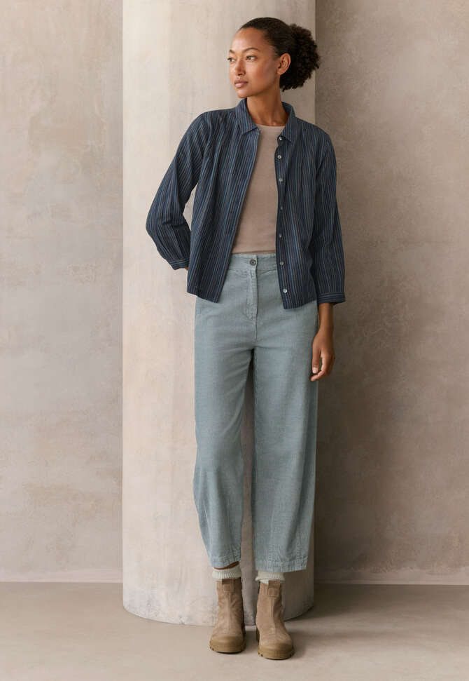 Striped pleated shirt, Dark petrol, completeTheLook