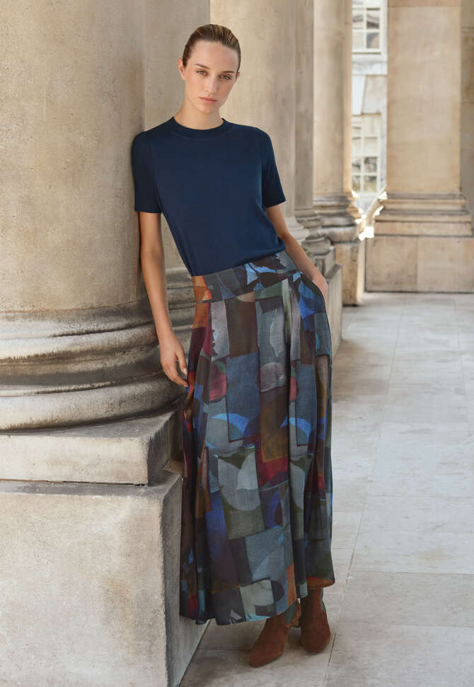 Long godet skirt, Stained glass, completeTheLook