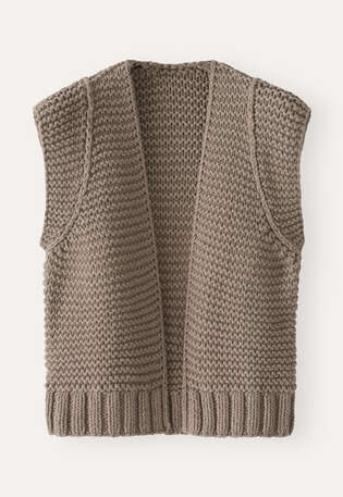 Hand-knitted waistcoat, Taupe, webstill