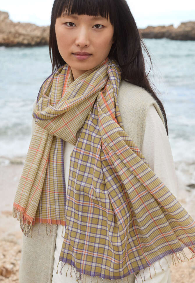 Checked tassel scarf, Olive, completeTheLook