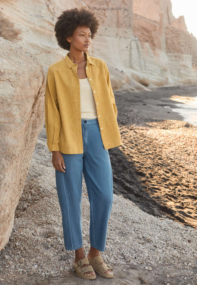 Curved hem overshirt, Ochre sand, completeTheLook