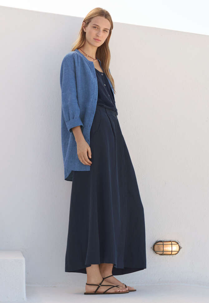 Long curved-hem shirt, Indigo, completeTheLook