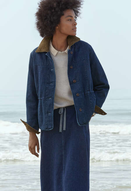 Pleat-front skirt, Dark denim, completeTheLook