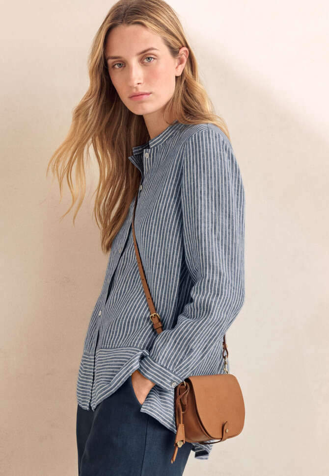 Striped shirt with peplum, Indigo cream, completeTheLook