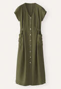 Waist-tie button-through dress, Dark olive, webstill