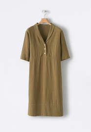 Shawl-collar viscose linen dress, Dark fern, webstill