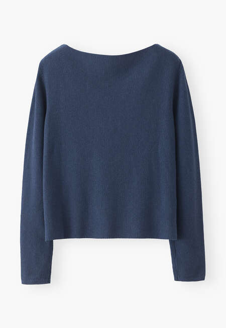 Boat-neck sweater, Dark blue, completeTheLook