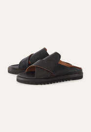 Cross-front sandals, Black leather, webstill