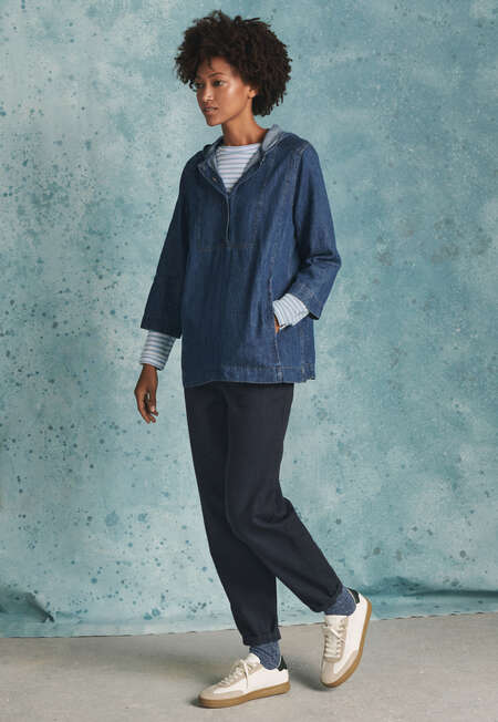 Indigo-dyed hooded top, Dark denim, completeTheLook