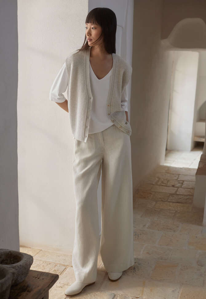 Sleeveless ribbed cardigan, Grey pearl, completeTheLook