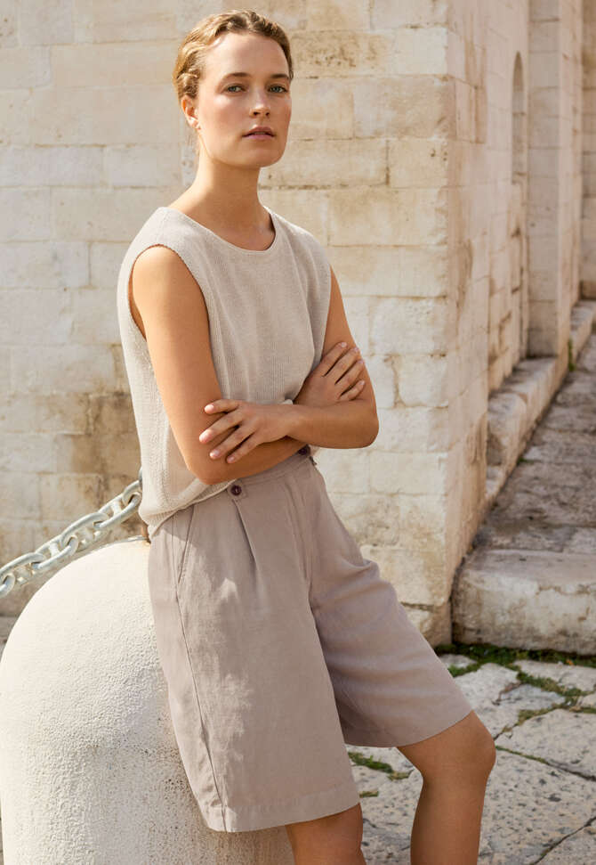 Pleat-front shorts, Mink, completeTheLook
