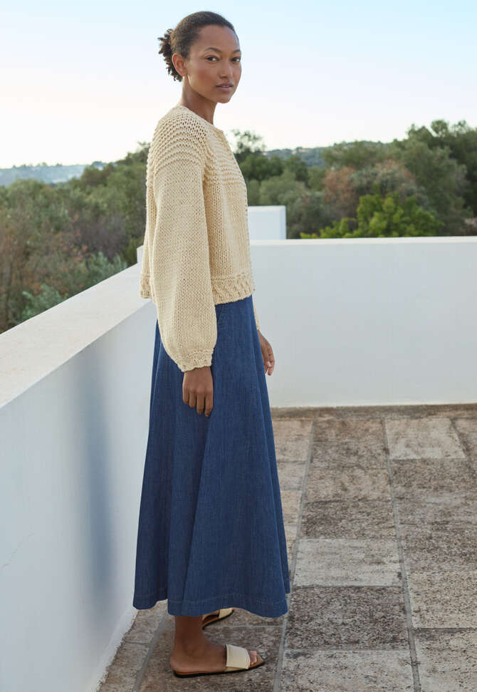 Indigo-dyed godet skirt, Dark denim, completeTheLook