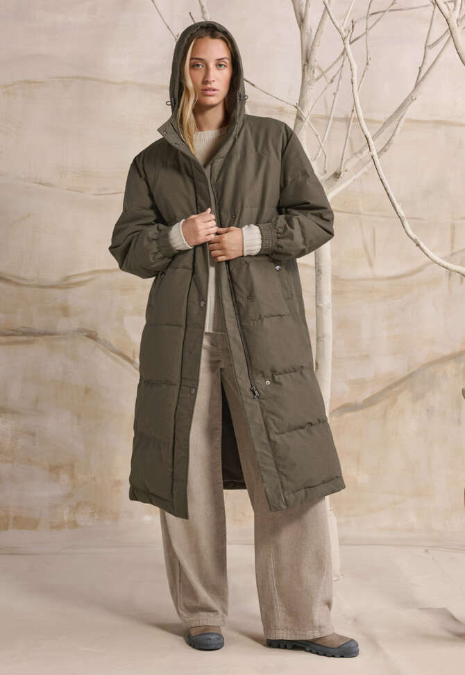 Long padded coat, Khaki brown, completeTheLook