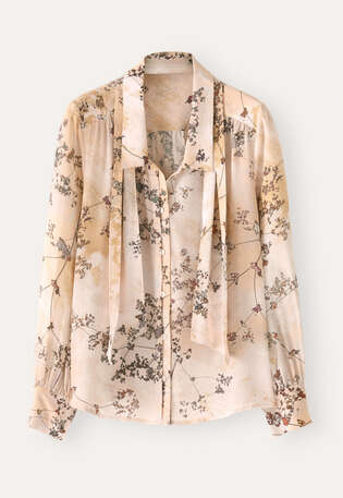 Printed tie-blouse, Peach pink, webstill