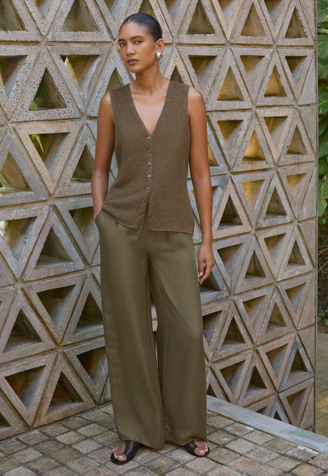 Sleeveless knitted top, Green taupe, completeTheLook