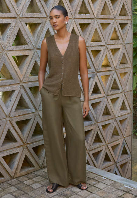 Sleeveless knitted top, Green taupe, completeTheLook
