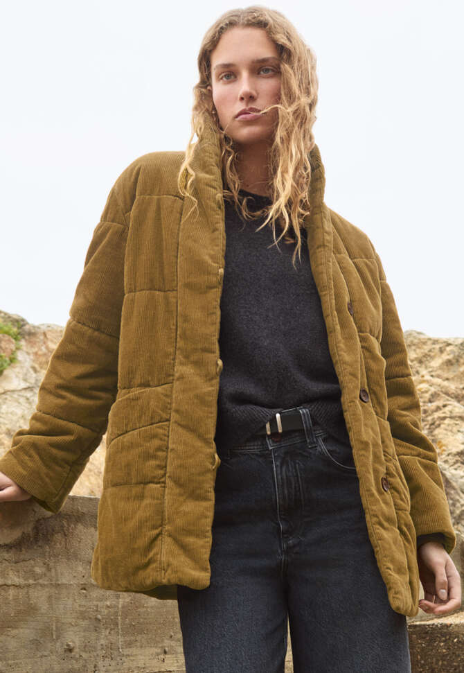 Padded shawl-collar coat, Lichen, completeTheLook