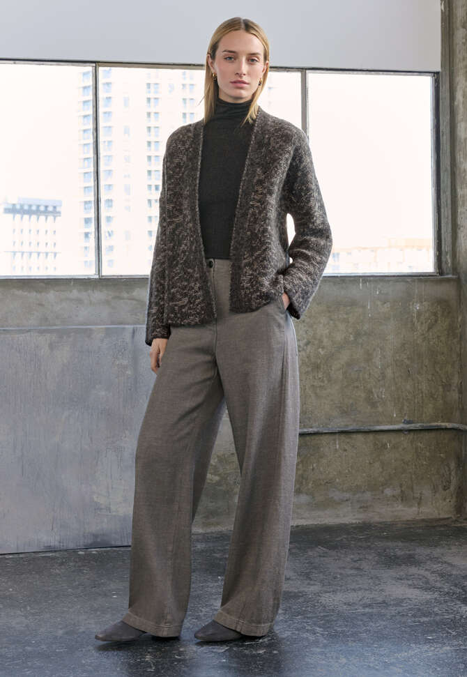 Lace-stitch kimono cardigan, Charcoal stone, completeTheLook