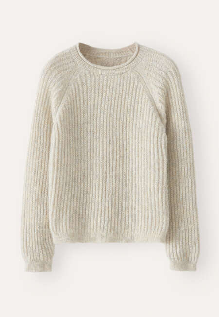 Round-neck ribbed sweater, Natural stone, completeTheLook
