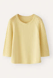 Lace-stitch-sleeve sweater, Pale yellow, webstill
